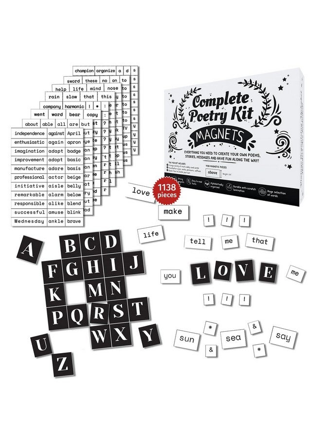 Simply magic 1138 PCS Complete Poetry Magnets Kit, Word Magnets for Fridge, Poem Magnets, Word Fridge Magnets, Sentence Building, Sentence Magnets to Write Poems, Stories, Conversations - Simply Magic - Image 1