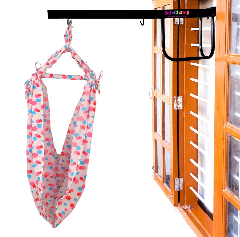 SafeChamp Bambino Baby Cradle Cloth with Seperator and Metal Window Cradle Hanger (Pink) - Image 1
