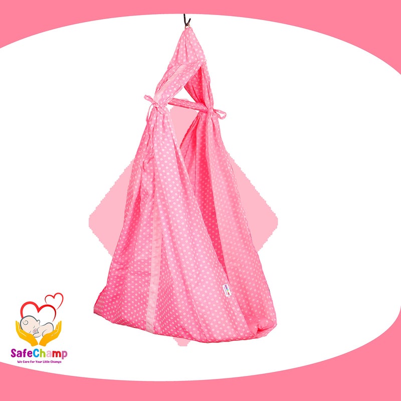 SafeChamp Bambino Baby Cradle Cloth with Seperator and Metal Window Cradle Hanger (Pink) - Image 2