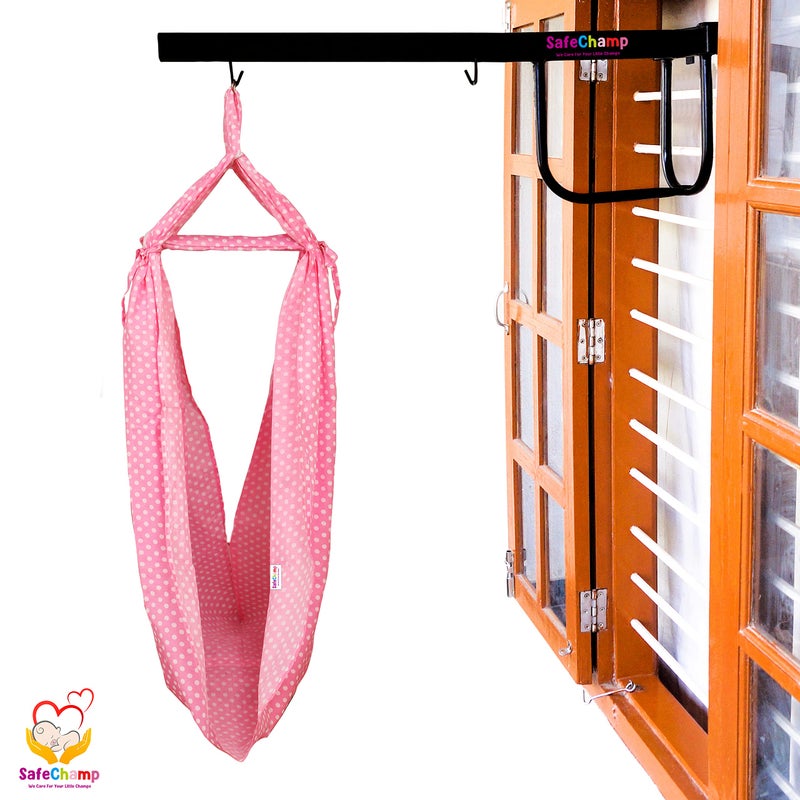 SafeChamp Bambino Baby Cradle Cloth with Seperator and Metal Window Cradle Hanger (Pink) - Image 3