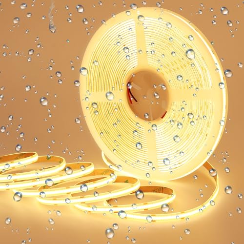 GOMING 15M/49.2ft 24V COB LED Strip Light Waterproof IP65 Warm White 3000K Uniform Glow 5760LEDs CRI 93+ Flexible LED Tape Lights for DIY Cabinet Bedroom Kitchen Home Decor(No Power Supply) - Image 1