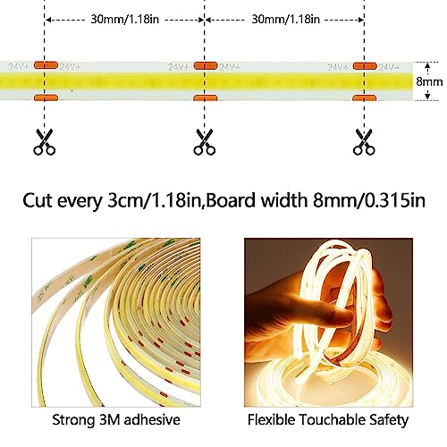 GOMING 15M/49.2ft 24V COB LED Strip Light Waterproof IP65 Warm White 3000K Uniform Glow 5760LEDs CRI 93+ Flexible LED Tape Lights for DIY Cabinet Bedroom Kitchen Home Decor(No Power Supply) - Image 2