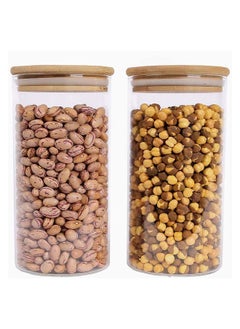 Mash 1000ml Round Glass Jar with Bamboo Lid, Kitchen Food Storage Containers Airtight Lids Cereals Canisters Jars for Pasta Spaghetti Tea Coffee Beans Candy Cookies Snacks Spice Multiuse  - Image 1