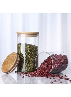Mash 1000ml Round Glass Jar with Bamboo Lid, Kitchen Food Storage Containers Airtight Lids Cereals Canisters Jars for Pasta Spaghetti Tea Coffee Beans Candy Cookies Snacks Spice Multiuse  - Image 3