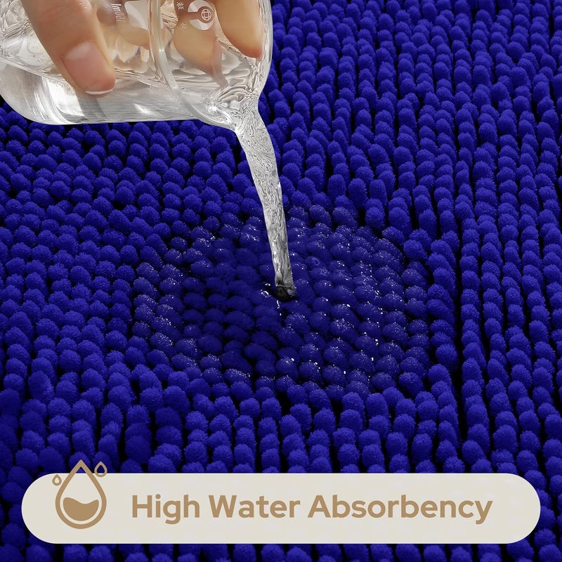 HOMEIDEAS 3 Pieces Bathroom Rugs, Ultra Soft Non Slip Absorbent Chenille Toilet Bath Mat Set (Royal Blue) - Image 5