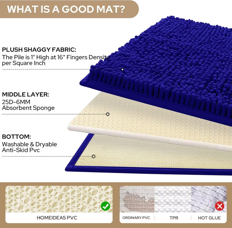 HOMEIDEAS 3 Pieces Bathroom Rugs, Ultra Soft Non Slip Absorbent Chenille Toilet Bath Mat Set (Royal Blue) - Image 4
