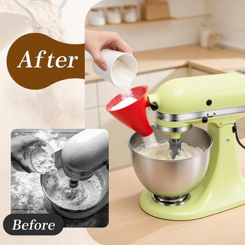 KEEUH Red Flour Funnel for Kitchenaid Mixer, Anti-Splash Accessory, Compatible with 5 Qt Tilt-Head Models (KSM150) and Bowl Lift, Easy Pour AMD Clean Kitchen Aid Funnel Attachment - Image 2