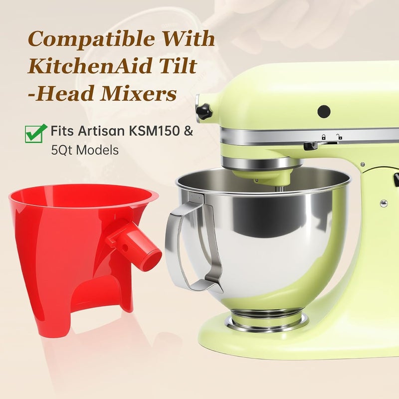 KEEUH Red Flour Funnel for Kitchenaid Mixer, Anti-Splash Accessory, Compatible with 5 Qt Tilt-Head Models (KSM150) and Bowl Lift, Easy Pour AMD Clean Kitchen Aid Funnel Attachment - Image 3