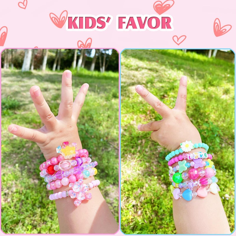 SIELEVIN 12 PCS Kids Bracelets for Girls Jewelry Little Girl Beaded Bracelets Flower Butterfly LOVE Letter Pink Princess Pretend Play Party Favor Easter Christmas Birthday Gift - Image 2