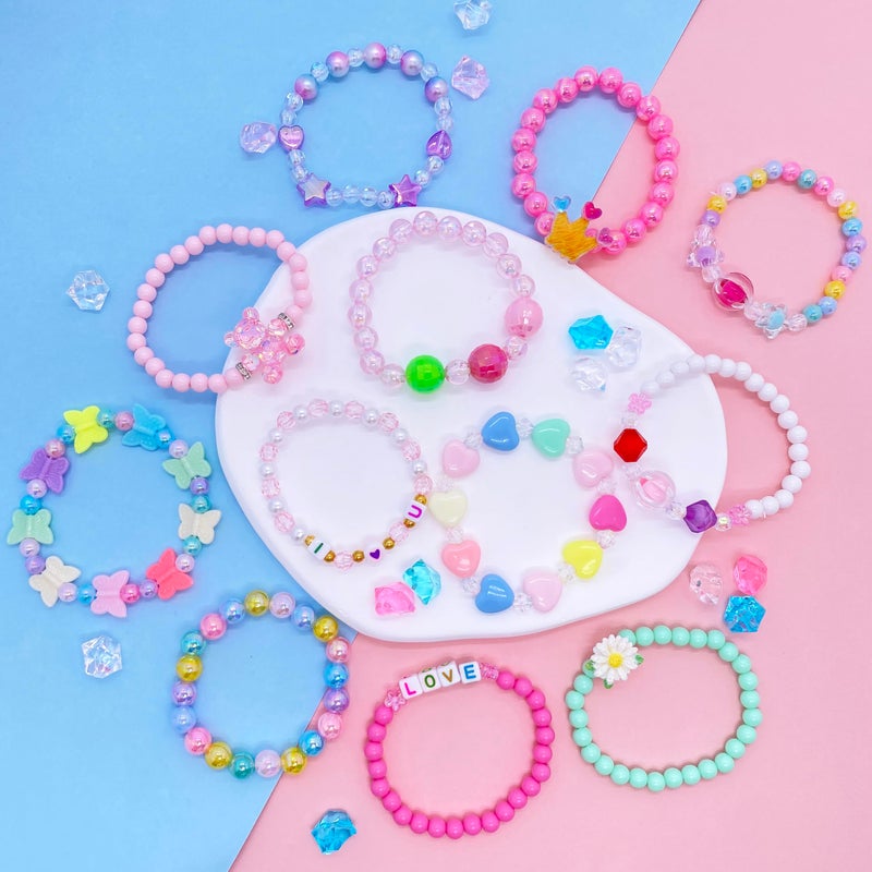 SIELEVIN 12 PCS Kids Bracelets for Girls Jewelry Little Girl Beaded Bracelets Flower Butterfly LOVE Letter Pink Princess Pretend Play Party Favor Easter Christmas Birthday Gift - Image 5