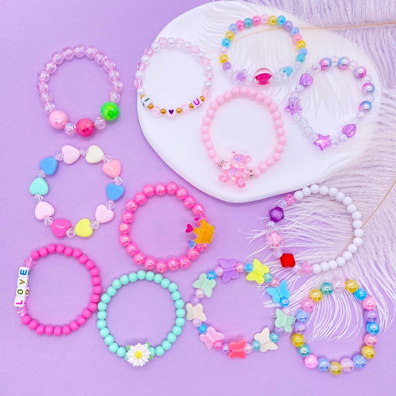 SIELEVIN 12 PCS Kids Bracelets for Girls Jewelry Little Girl Beaded Bracelets Flower Butterfly LOVE Letter Pink Princess Pretend Play Party Favor Easter Christmas Birthday Gift - Image 4