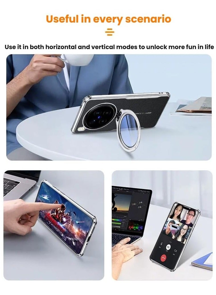 Protective Case Compatible with Vivo X300 Pro Full-Cover Lens Film Camera Case Ultra-Thin Premium Leather Case with Alloy Camera Stand Shockproof Protective Case - Image 4