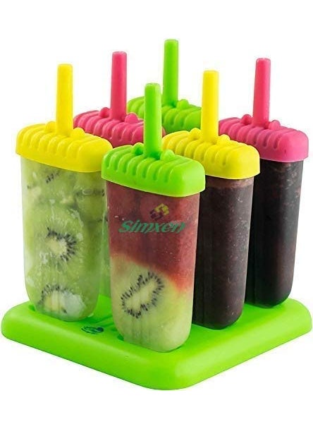 Simxen Ice Candy Maker Upgrade Popsicle Molds Sets 6 Ice Pop Makers Reusable Ice Lolly Cream Mold Home-Made Popsicles Mould Tray with Stick (Plastic)