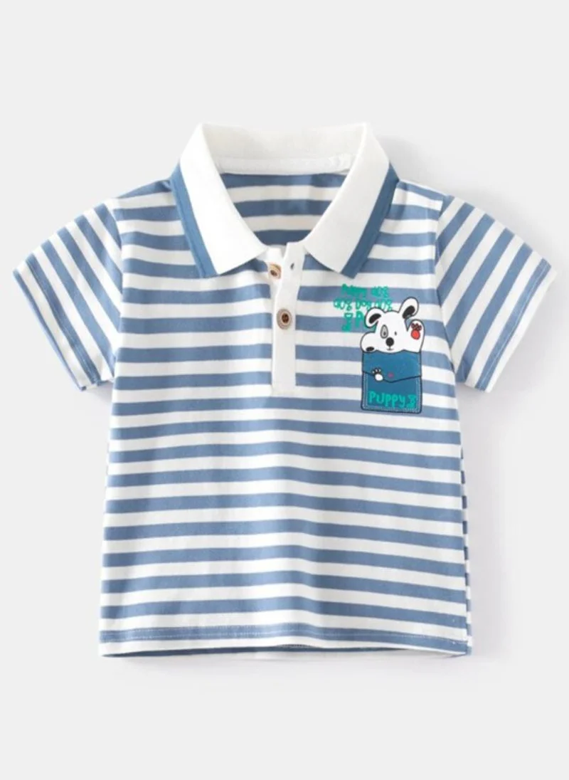 YUNIQEE Blue Striped Polo Collar T-shirt