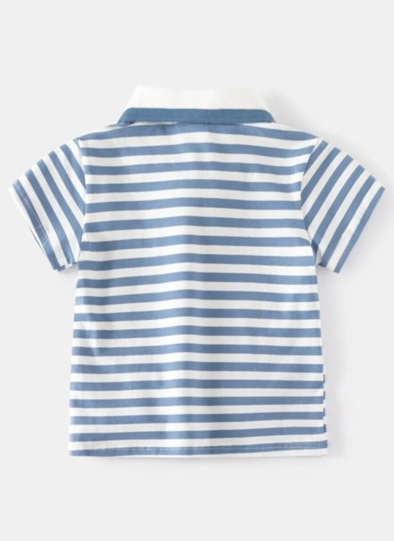 YUNIQEE Blue Striped Polo Collar T-shirt