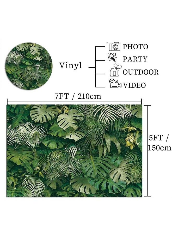 Fanghui - Green Tropical Palm Leaves Picture Photography Backdrop Vinyl 7x5ft Jungle Safari Plants Photo Background for Hawaiian Luau Party Decor Banner Birthday Baby Shower Supplies - Image 1