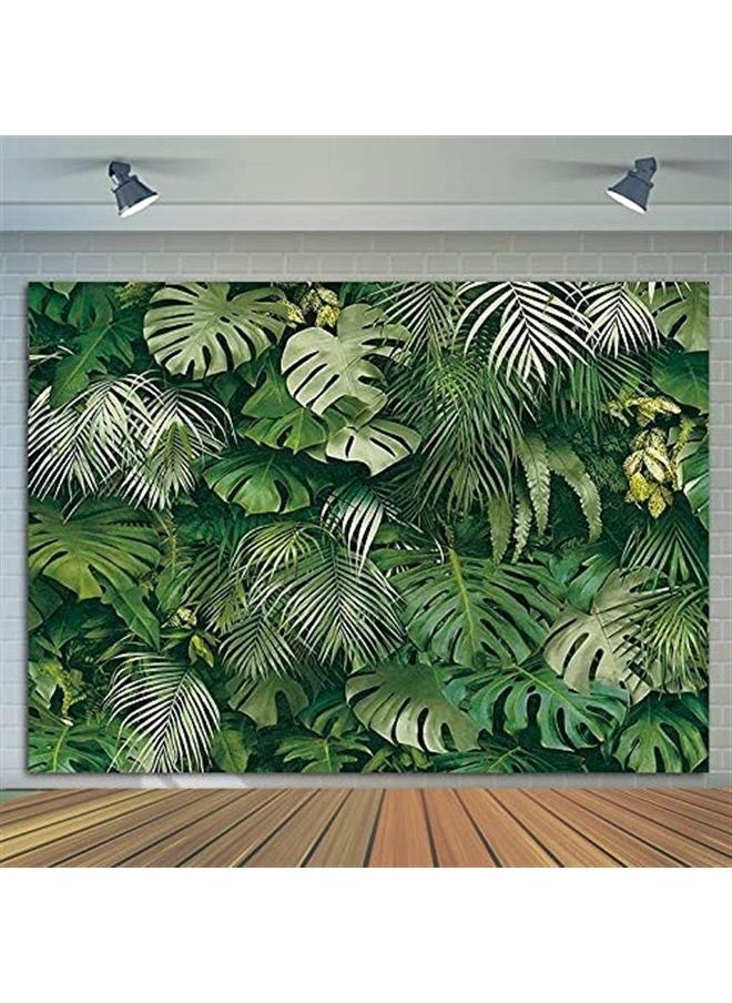 Fanghui - Green Tropical Palm Leaves Picture Photography Backdrop Vinyl 7x5ft Jungle Safari Plants Photo Background for Hawaiian Luau Party Decor Banner Birthday Baby Shower Supplies - Image 1