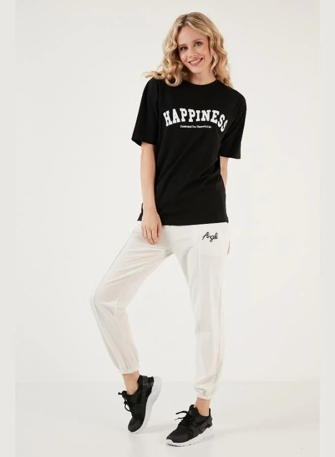 Lela Lela Printed Cotton Oversize Crew Neck T Shirt Women's T SHIRT 541HAPPINESS