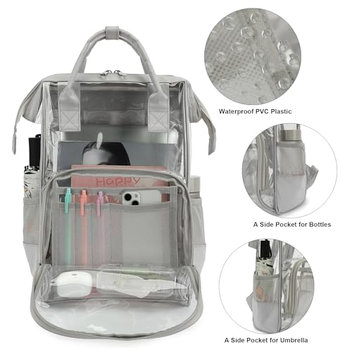 Yusudan Heavy Duty Clear Backpack for Men Women, School Bag Bookbag PVC Plastic Transparent Backpacks for Boys Girls (Light Grey) - Image 2