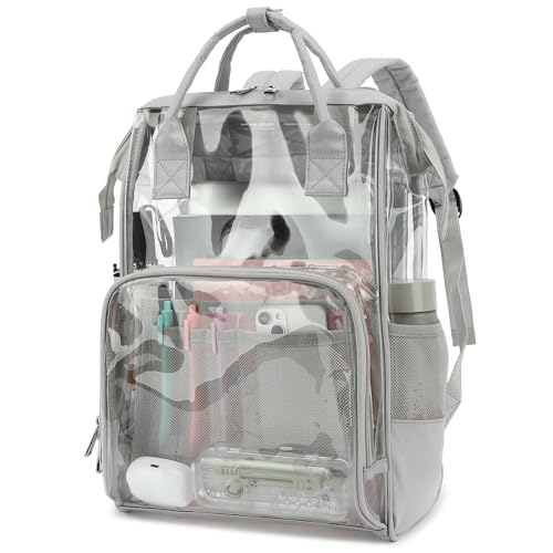 Yusudan Heavy Duty Clear Backpack for Men Women, School Bag Bookbag PVC Plastic Transparent Backpacks for Boys Girls (Light Grey) - Image 1