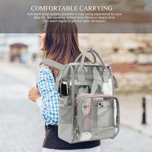 Yusudan Heavy Duty Clear Backpack for Men Women, School Bag Bookbag PVC Plastic Transparent Backpacks for Boys Girls (Light Grey) - Image 5