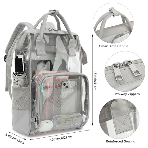 Yusudan Heavy Duty Clear Backpack for Men Women, School Bag Bookbag PVC Plastic Transparent Backpacks for Boys Girls (Light Grey) - Image 4