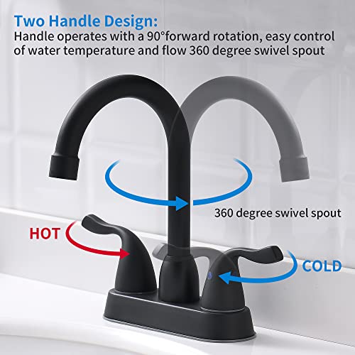 FROPO 2 Handle Black Bathroom Sink Faucet - 4 Inch Centerset Faucet Bathroom 2 or 3 Hole Lavatory Faucet Bathroom Vanity Sink Faucets with Pop-up Drain and Supply Lines Matte Black - Image 2