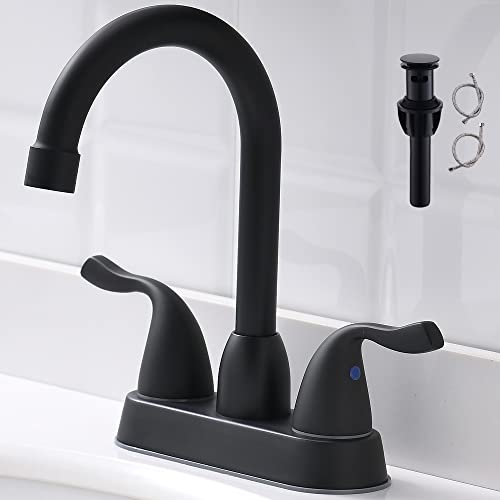 FROPO 2 Handle Black Bathroom Sink Faucet - 4 Inch Centerset Faucet Bathroom 2 or 3 Hole Lavatory Faucet Bathroom Vanity Sink Faucets with Pop-up Drain and Supply Lines Matte Black - Image 1