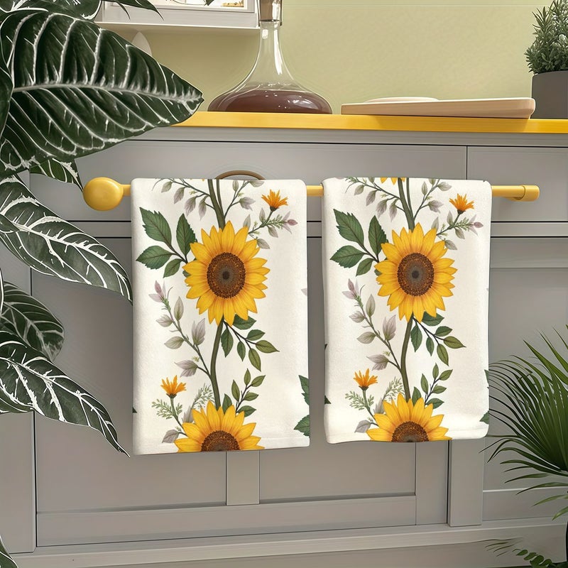 مجموعة من منشفتين بحجم 15x24 بوصة (40x60 سم) لتنظيف الأطباق بتصميم زهرة عباد الشمس القديم، قابلة للغسل يدويًا، مصنوعة من البوليستر، لتزيين المطبخ أو المطعم - Image 5