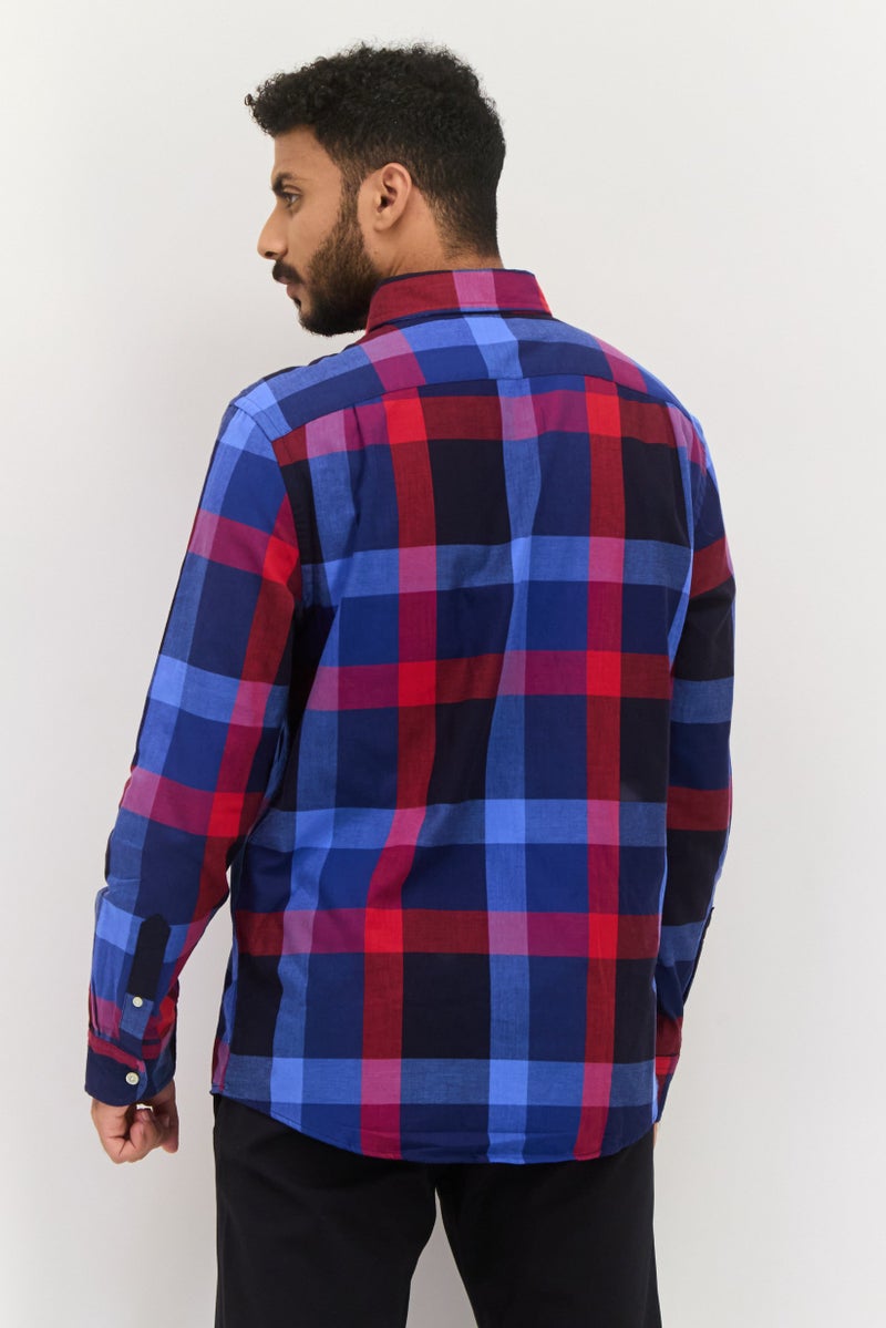 Chaps Men Regular Fit Checkered Long Sleeves Casual Shirt, Red - Image 3