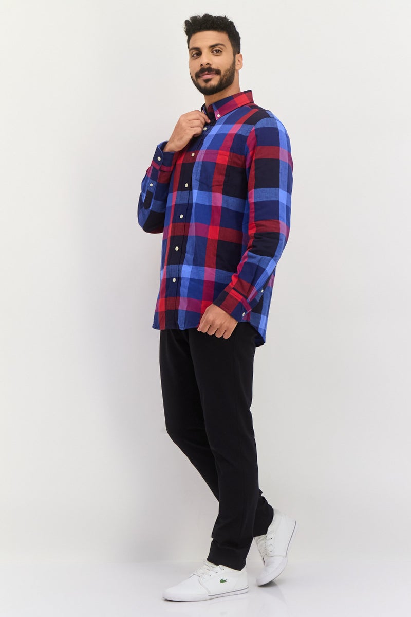 Chaps Men Regular Fit Checkered Long Sleeves Casual Shirt, Red - Image 2