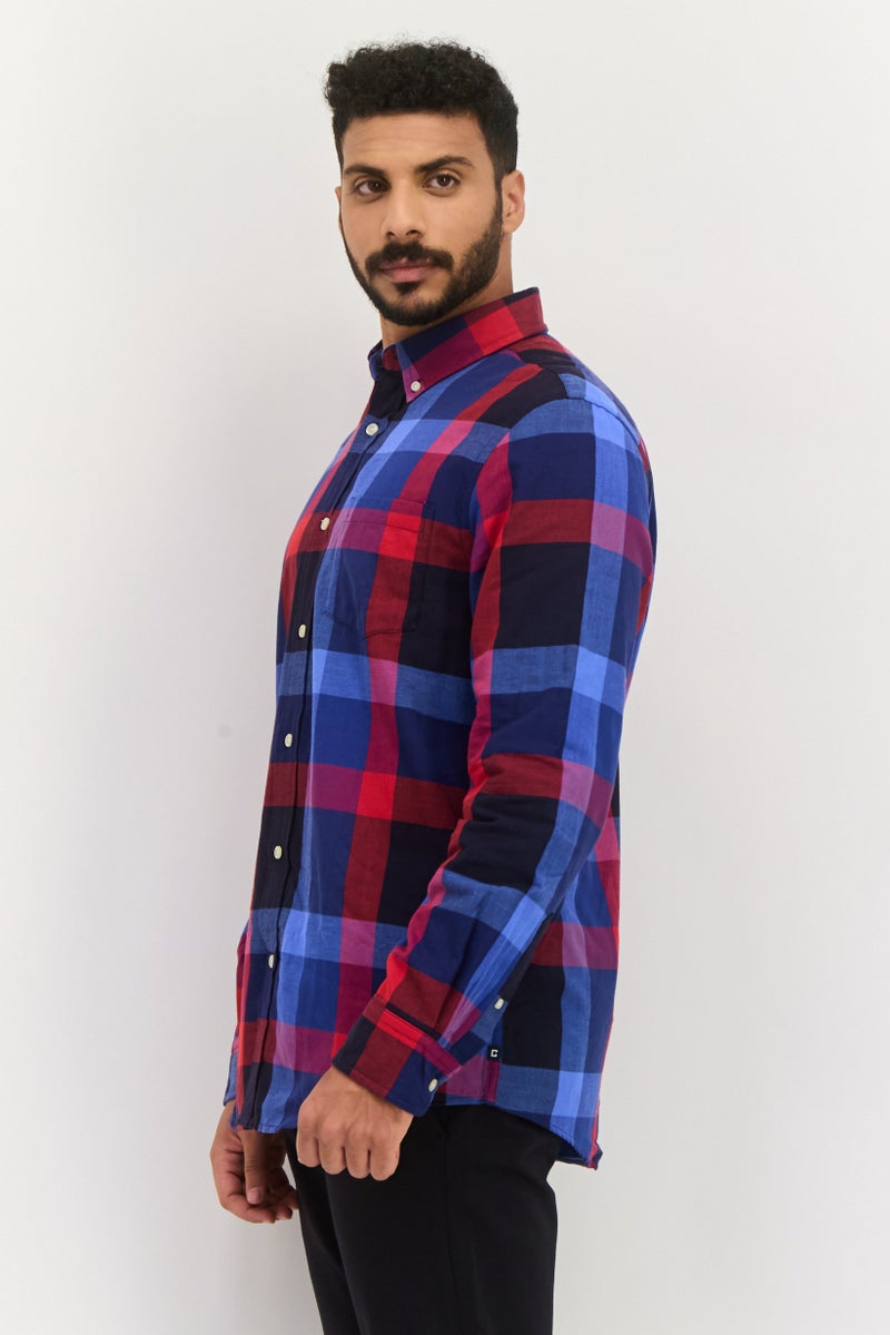 Chaps Men Regular Fit Checkered Long Sleeves Casual Shirt, Red - Image 4