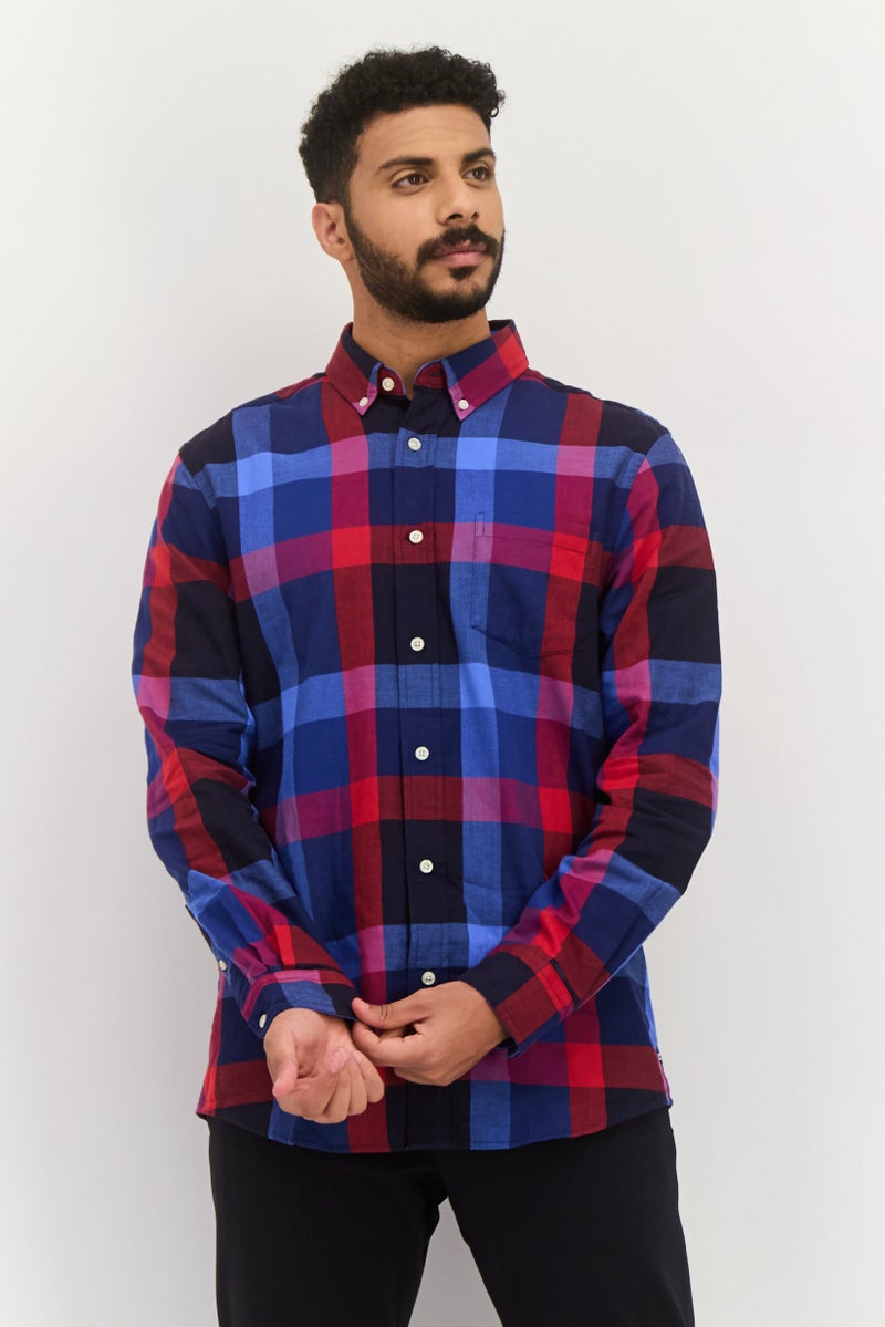 Chaps Men Regular Fit Checkered Long Sleeves Casual Shirt, Red - Image 1