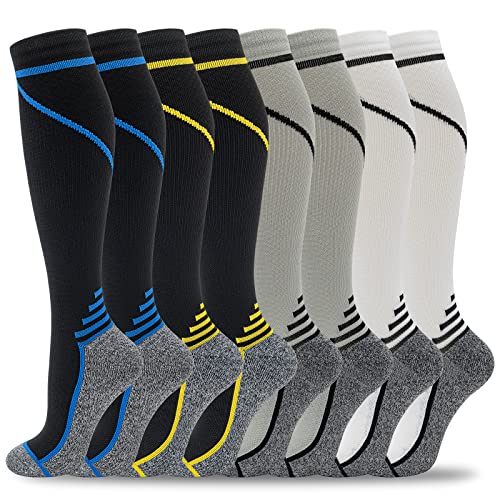 fenglaoda 8 Pairs Compression Socks for Men & Women 20-30 mmHg Knee High Nurse Pregnant Running Medical and Travel Athletic(L/XL,Multi01 ) - Image 1