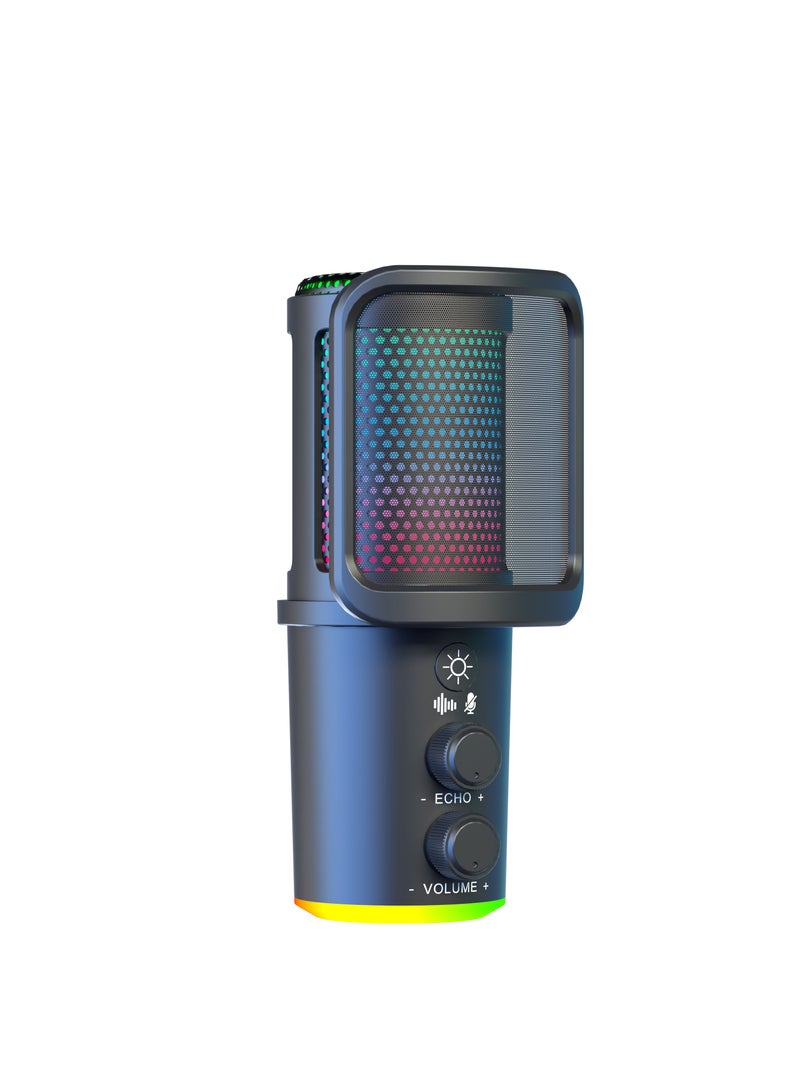 USB Condenser Gaming Microphone With Adjustable Arm Stand for PC, Computer Streaming Mic for Desktop Podcast, Mute Button & Reverb Effect & Noise Canceling Recording Microphone with RGB Light  - Image 2