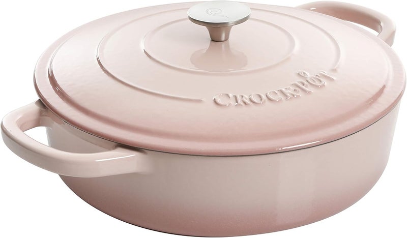 كروك بوت قدر الطهي البطيء Crock-Pot رقم 125300.02، مطلي بالزجاج الملون من الحديد الصب، سعة 5 لترات، بلون الوردي - Image 1