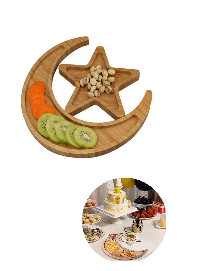 Bamboo Food Tray Snack Tray Star Moon Wooden Tray Dessert Cake Tray Party Decoration  - Image 1