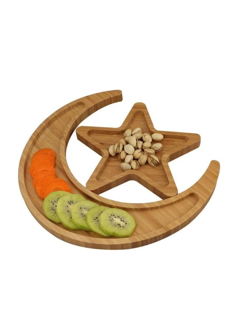Bamboo Food Tray Snack Tray Star Moon Wooden Tray Dessert Cake Tray Party Decoration  - Image 3
