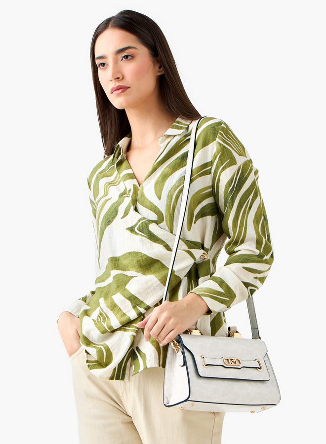 Paprika Textured Crossbody Bag with Adjustable Strap and Flap Closure - Image 2