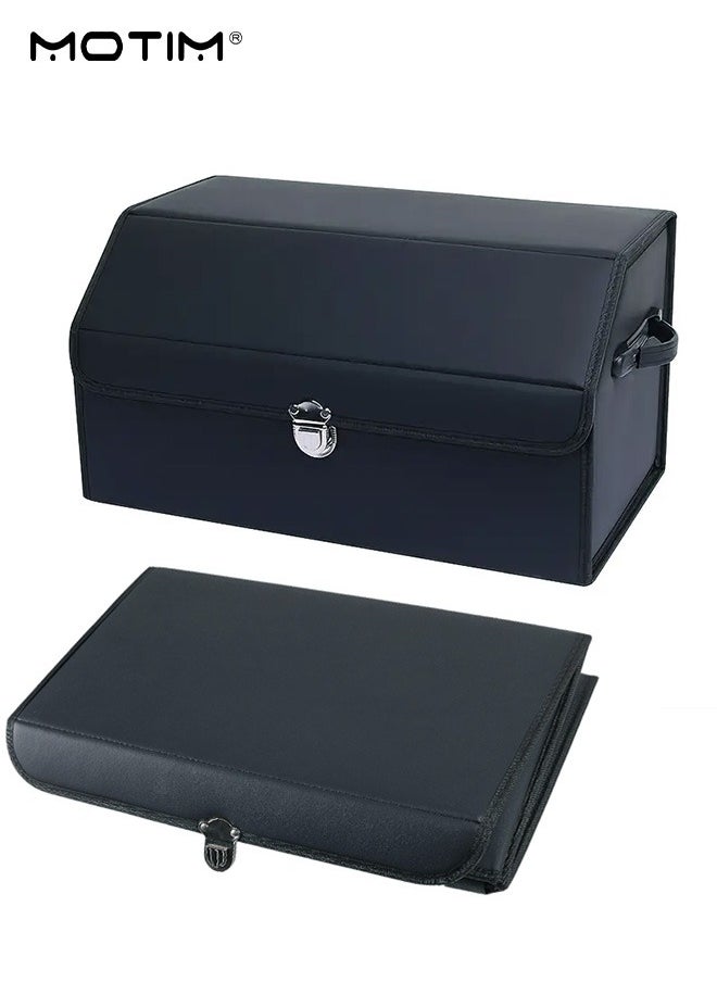 Motim Leather Car Trunk Organizer And Storage Box, Collapsible Trunk Cargo Organizer, Multi Compartment Large Auto Grocery Foldable Waterproof/Dust-proof Trunk Organizer, 55 x 30 x 30 CM  - Image 1
