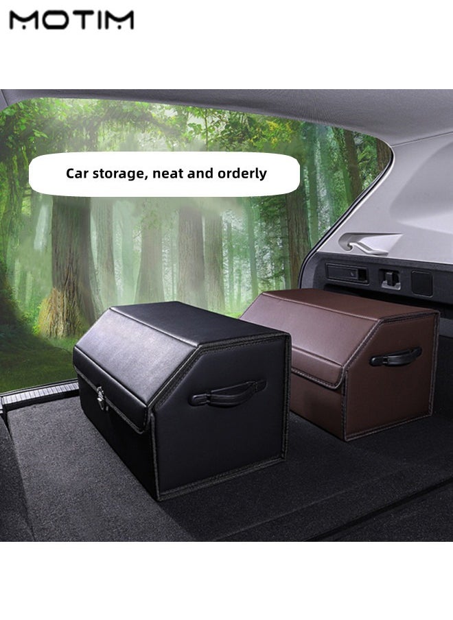 Motim Leather Car Trunk Organizer And Storage Box, Collapsible Trunk Cargo Organizer, Multi Compartment Large Auto Grocery Foldable Waterproof/Dust-proof Trunk Organizer, 55 x 30 x 30 CM  - Image 3