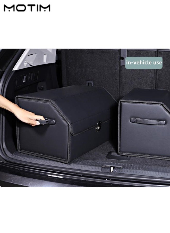Motim Leather Car Trunk Organizer And Storage Box, Collapsible Trunk Cargo Organizer, Multi Compartment Large Auto Grocery Foldable Waterproof/Dust-proof Trunk Organizer, 55 x 30 x 30 CM  - Image 4