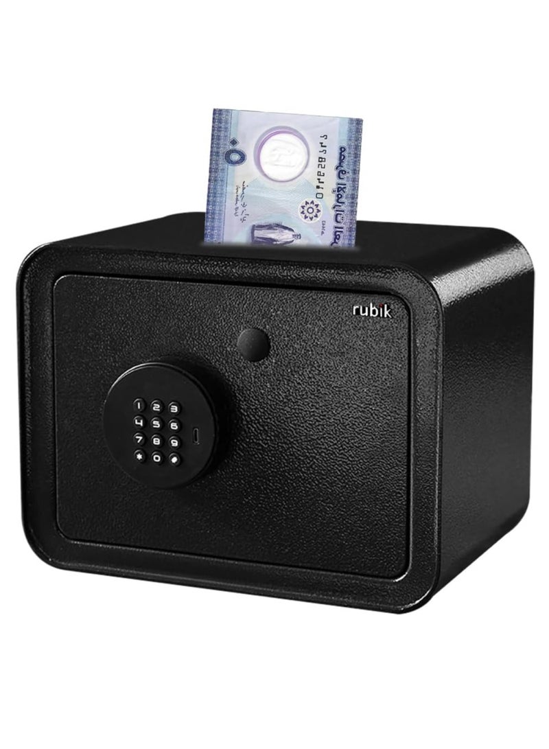 Rubik Piggy Bank Safe with Digital Password and Key Lock, Cash Coins Drop Slot Money Saving Box for Kids Boys Girls Adults (18x24x16cm) Black  - Image 1