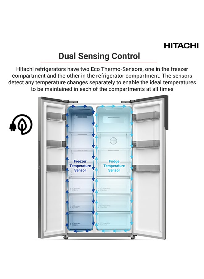 HITACHI 680L Gross, Net 525L Side by Side 2 Door Refrigerator, 10 Year Warranty on Inverter Compressor, Dual Fan Cooling, Quick Freezing, Mirror Touch Controller-Energy Saving 525 L HRSN9552DDXAE Dark Inox - Image 5