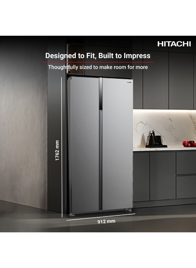 HITACHI 680L Gross, Net 525L Side by Side 2 Door Refrigerator, 10 Year Warranty on Inverter Compressor, Dual Fan Cooling, Quick Freezing, Mirror Touch Controller-Energy Saving 525 L HRSN9552DDXAE Dark Inox - Image 2