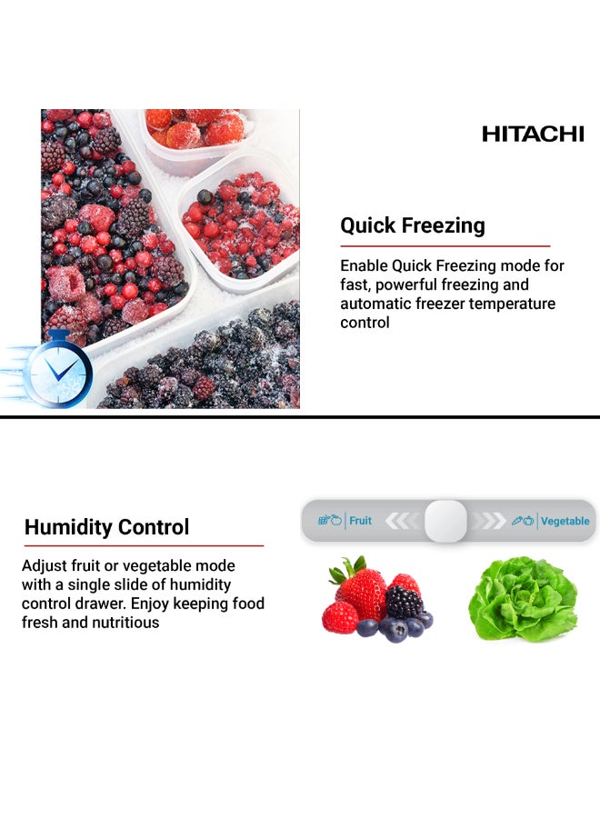 HITACHI 680L Gross, Net 525L Side by Side 2 Door Refrigerator, 10 Year Warranty on Inverter Compressor, Dual Fan Cooling, Quick Freezing, Mirror Touch Controller-Energy Saving 525 L HRSN9552DDXAE Dark Inox - Image 4