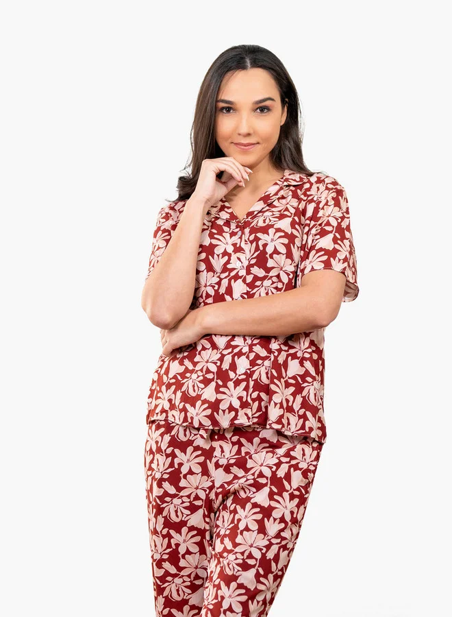 Aadaraya Aadaraya Floral Print Shirt and Pyjama Set