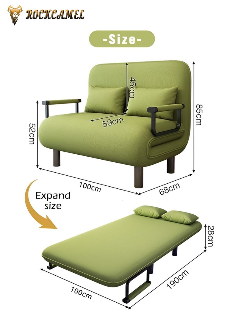 ROCKCAMEL أريكة بذراعين ثلاثة في واحد مع تعديل الزاوية، عرض 100 سم، يمكن تحويلها إلى سرير وأريكة مسند ظهر، قماش الفانيلا الصديق للبشرة، قابل للإزالة والغسل، مناسب للمنزل والمكتب، يأتي مع وسائد مزدوجة، يمكن الاستلقاء أو الجلوس أو النوم، مقعد أريكة مسند ظهر متعدد الوظائف - Image 5