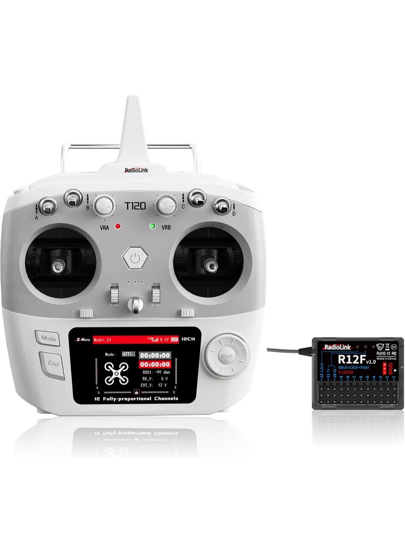 Radiolink T12D 12CH 2.4G RC Transmitter R12F Receiver, Supports ELRS/Crossfire Long Range Modules, 50 Models Storage, 4km Long Range RC Remote Controller for RC Airplane, Drone, Crawler, Car, Boats - Image 1