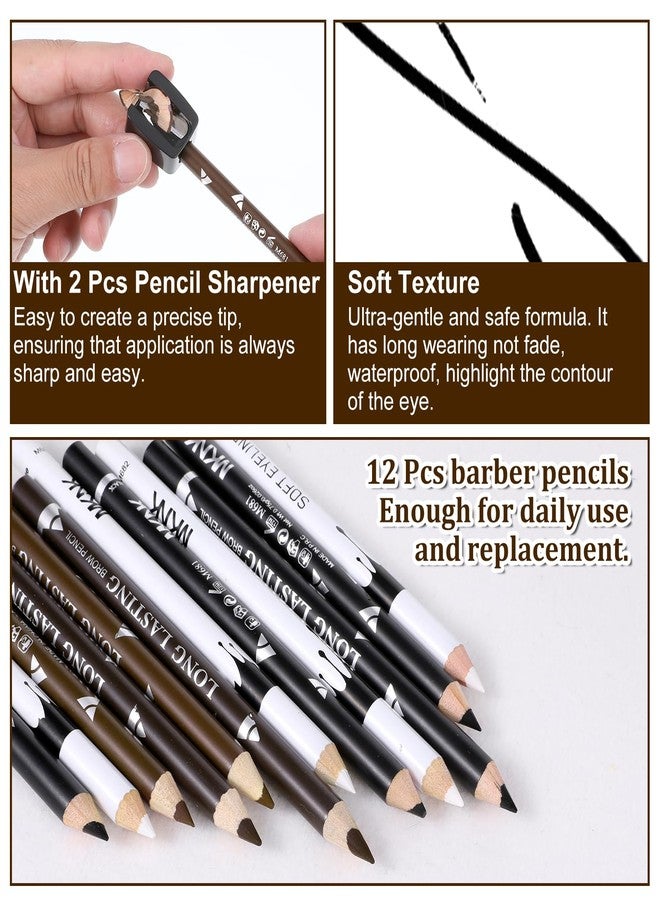 IANFAN Hairline Pencil, 12 Pcs Barber Pencil Set With 2 Sharpeners, Barber Pencils For Lineup, Beard Shaping & Makeup Design For Men, Barbers Chalk Pen, White, Black, Dark Brown, Light Brown - Image 3